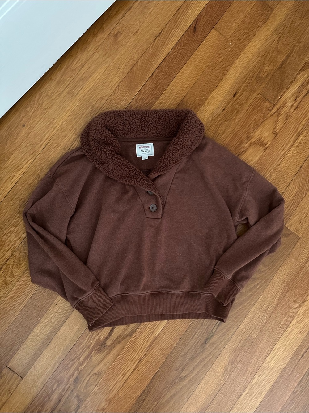 American Eagle Outfitters Brown Sherpa Collar Pullover